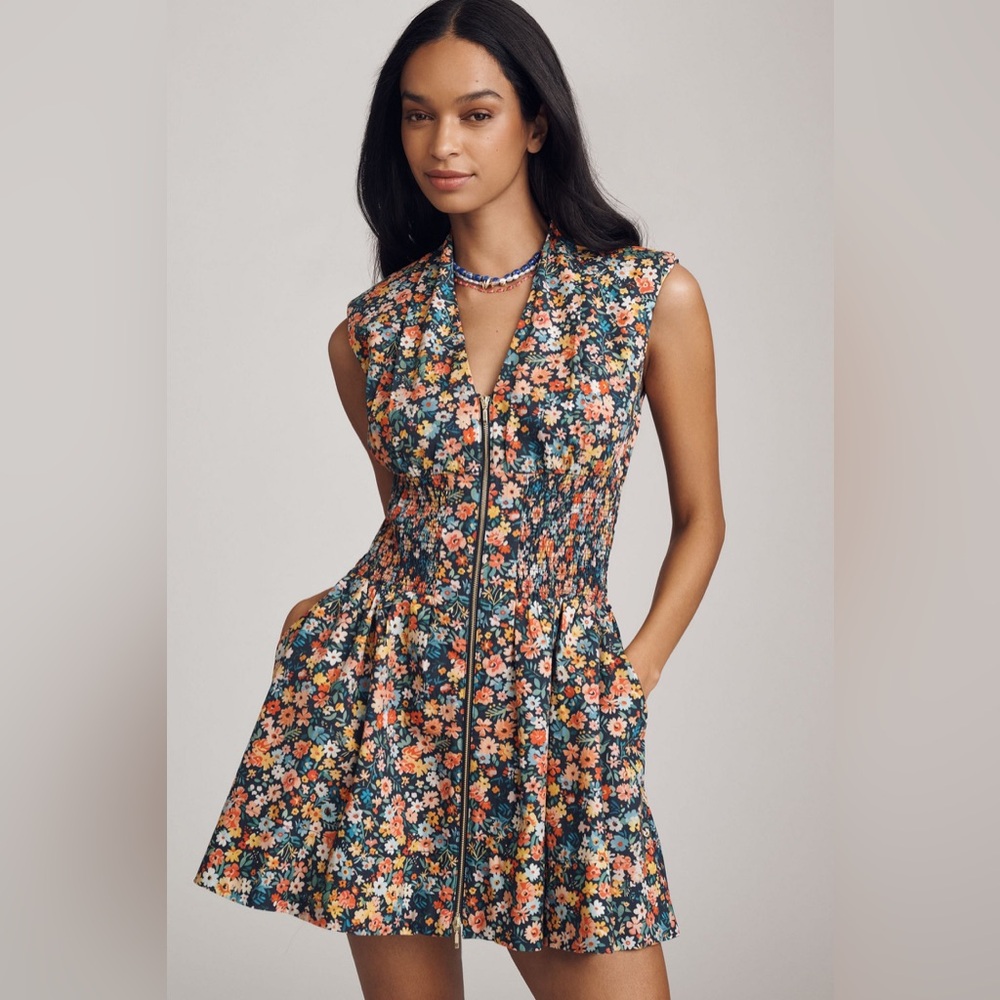 NWT! The Tommie Cap-Sleeve Smocked Front-Zip Shirt Dress: Mini Edition - Size XS